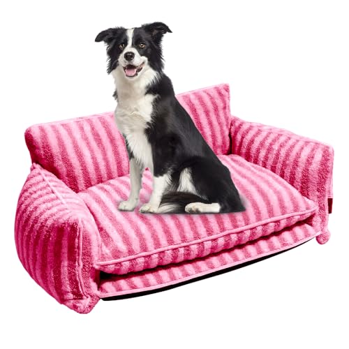 Sport Tent Haustiersofa Hund Waschbar Hundesofa Hundebett Flauschiger Schlafplatz Hundekissen Hundecouch XL-100x65x40cm, Rosa-Streifen von Sport Tent