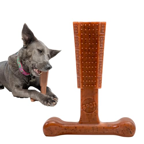 SPOT Bam-bones Plus T-Knochen – Bambusfaser und Nylon, langlebig, für aggressive Kauer, tolles Spielzeug für Erwachsene Hunde und zahnende Welpen unter 27 kg, splitterfrei, 15,2 cm, Rindgeschmack von SPOT