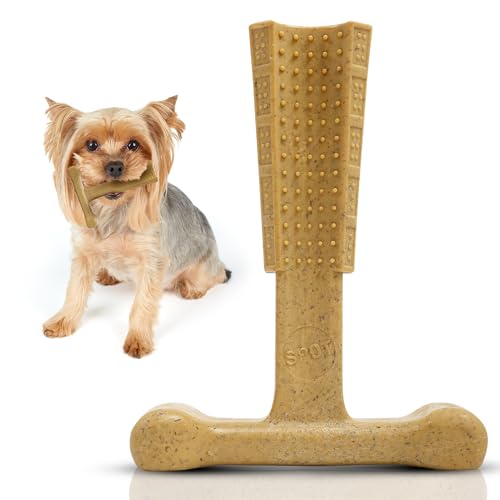 SPOT Bam-bones Plus T-Knochen – Bambusfaser und Nylon, langlebig, für aggressive Kauer, tolles Spielzeug für Erwachsene Hunde und zahnende Welpen unter 27 kg, splitterfrei, 15,2 cm, Hühnergeschmack von SPOT