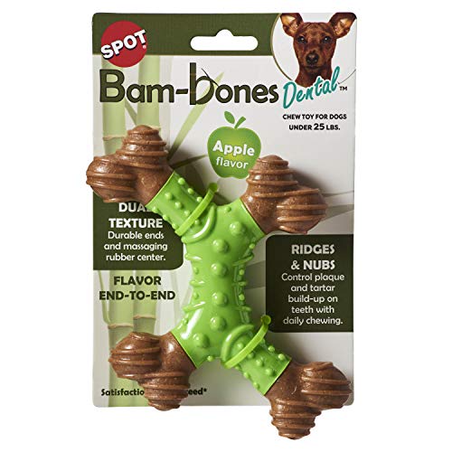 SPOT Bam-Bones Dental X-Bone – Hergestellt aus Bambusfaser und einem Massage-Gummi-Zentrum, um die Zähne sauber zu halten, langlebige Mundpflege, Hundekauspielzeug für leichte Kauer und zahnende von SPOT