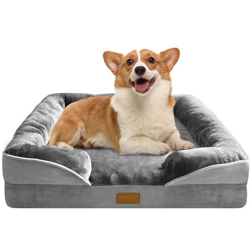 Spotted Play Orthopädisches Hundebett mit Seiten - Hundesofabetten für mittelgroße Hunde, stützendes Schaumstoff-Haustier-Couch-Bett mit waschbarem, abnehmbarem Bezug, wasserdichtem Futter und von Spotted Play