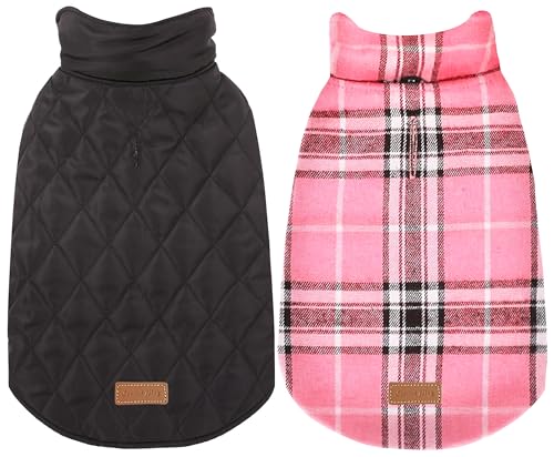 Spotted Play Warmer Hundemantel, wendbar, wasserdicht, für den Winter, britischer Stil, kariert, für kaltes Wetter, gemütliche Schneeweste für kleine, mittelgroße und große Hunde, Rosa, Größe XL von Spotted Play