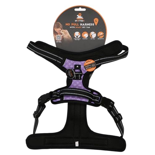 Spotted! PRO Harnas No-Pull – Hundegeschirr mit QR-Token - Hundegeschirr Anti Pull - Wasserdicht - Brustumfang 72-85 cm - Größe L - Lila von Spotted! Pro