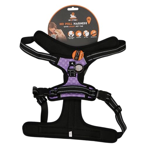 Spotted! PRO Harnas No-Pull – Hundegeschirr mit QR-Token - Hundegeschirr Anti Pull - Wasserdicht - Brustumfang 78-105 cm - Größe XL - Lila von Spotted! Pro