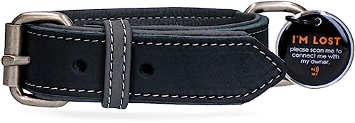 Spotted! PRO Lederhalsband - Hundehalsband mit QR-Pin - Halsband mit Magnetverschluss - Wasserdicht - Größe XXL - 65 cm – Schwarz von Spotted! Pro