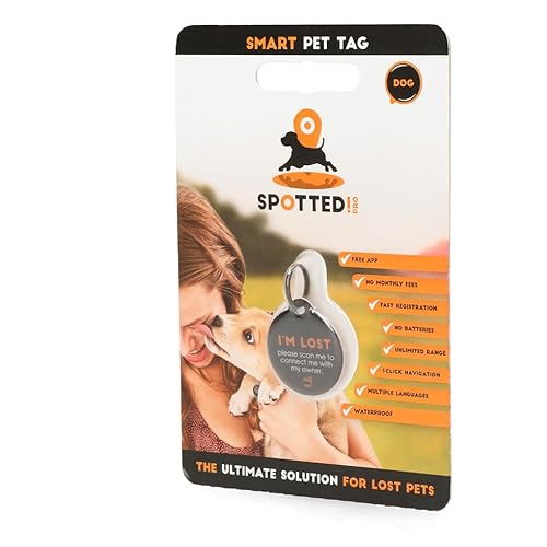 Spotted! Pro Smart Pet Tag - Ø 3,4 cm - Tierkennzeichnung - QR-Code - NFC-Chip - Weltweite Reichweite - Für Hunde und Katzen - Medium - Silber von Spotted! Pro