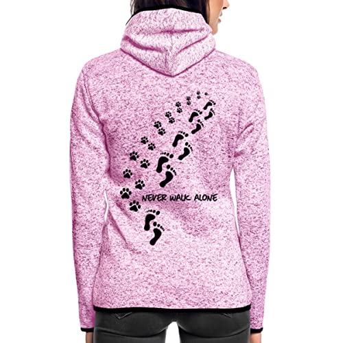 Spreadshirt Never Walk Alone Hund Mensch Fußspuren Pfote Frauen Kapuzen-Fleecejacke, XL, Lila meliert von Spreadshirt