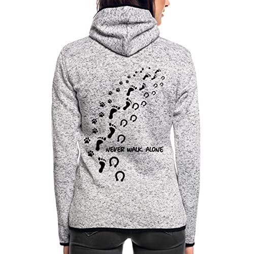 Spreadshirt Never Walk Alone Hund Mensch Hufabdrücke Frauen Kapuzen-Fleecejacke, M, Hellgrau meliert von Spreadshirt