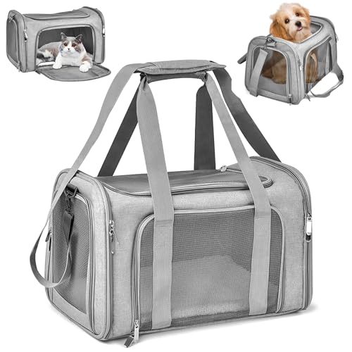 Sprifityy 45x30x30 cm Katzentransporttasche Haustiertasche, Katzen Tragetasche Faltbar und Atmungsaktiv, 7kg Transportbox Katze, Transportbox Hund für Mittelgroße Hunde, Katze Auto, Zug, Reisen(Grau) von Sprifityy