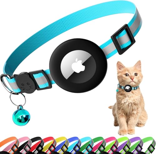 Airtag Katzenhalsband, reflektierendes Kätzchenhalsband mit Apple Air-Tag-Halter und Glocke für Mädchen, Jungen, Katzen, 1,1 cm breit und leicht (Blau) von Spring.Rd