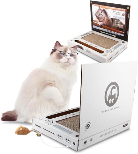 Katzenkratzer, Laptop, Computer mit flauschigem "Maus"-interaktivem Spielzeug, Pfote über Social Media & Auffangen von Mews, Kätzchenspielzeug und Kratzpads für Katzen von Spring.Rd