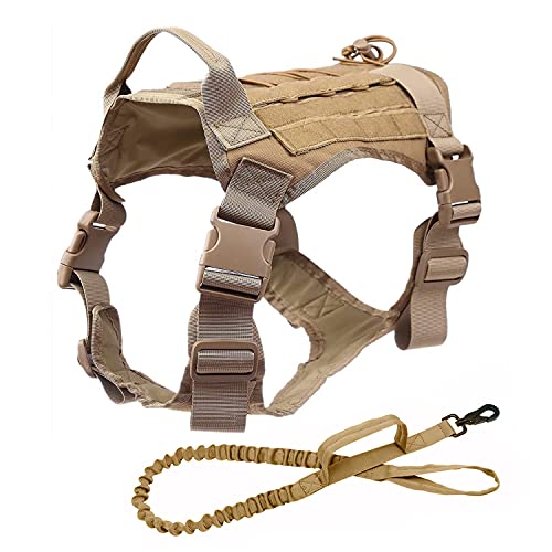 Spring.Rd Taktische Hundegeschirr Weste mit Griff No-Pull Einstellbare Militärische Arbeitshundeweste Hundegeschirr mit Hakenschlaufe Hundegeschirr für Hundetraining Jagd Wandern Walking (Khaki, XL) von Spring.Rd