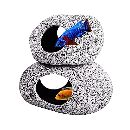 SpringSmart Aquarium-Höhle für kleine Fische zum Zuchten, Spielen, Ausruhen, sicheres Keramikmaterial, Dekostein, schönes Zuhause für Betta, 2 Stück von SpringSmart