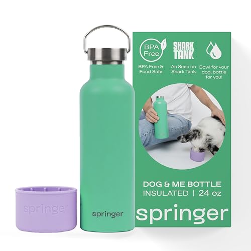 Springer Dog and Me 680.4 g Edelstahl Isolierte Wasserflasche - Kalt für 12+ Stunden - Tragbare Hundewasserflasche mit integriertem Reisewassernapf für Hunde, Tragbare Hundewasserflasche - Flieder / von Springer