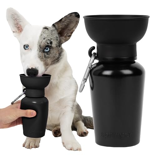 Springer Flip tragbare Hunde-Wasserflasche mit faltbarem Silikonnapf in Lebensmittelqualität, 590 ml, ideal für Camping, einfaches Drücken und Ablassen von Springer