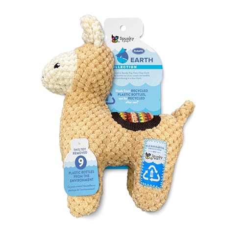 Spunky pup Clean Earth Hundespielzeug aus Plüsch mit Quietscher – recycelt, umweltfreundlich, schwimmt für Strand, See, Pool – Lama von Spunky Pup