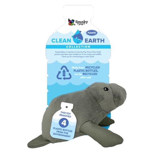 Spunky pup Clean Earth Hundespielzeug aus Plüsch mit Quietscher – recycelt, umweltfreundlich, schwimmt für Strand, See, Pool – Seekuh, groß von Spunky Pup