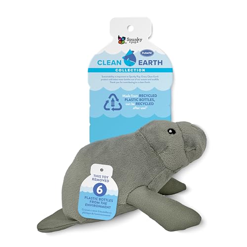 Spunky pup Clean Earth Hundespielzeug aus Plüsch mit Quietscher – recycelt, umweltfreundlich, schwimmt für Strand, See, Pool – Seekuh, klein von Spunky Pup