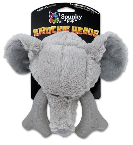 Spunky pup Knucklehead Langlebiges Hundespielzeug – 2-in-1 Plüsch- & Kauspielzeug für aggressive Kauer, Zahnkauen mit Hühnergeschmack, langlebiges Doppelnäht-Quietschelement, Elefant von Spunky Pup