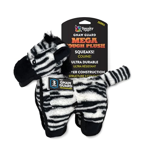 Spunky pup Mega Robustes Plüschspielzeug für aggressive Kauer – langlebiges, dreilagiges Kauspielzeug für Hunde mit Quietscher – ideal für große Hunde und riesige Rassen – Zebra von Spunky Pup