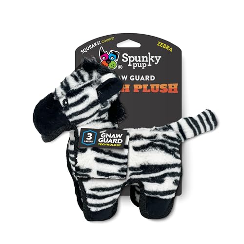 Spunky pup Robustes Plüschspielzeug für aggressive Kauer – langlebiges, dreilagiges Kauspielzeug für Hunde mit Quietscher – ideal für mittelgroße bis große Hunde – Zebra von Spunky Pup