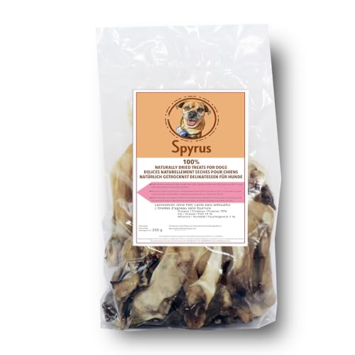 Spyrus Lamm Ohren ohne Fell Hunde Snack,Naturprodukt für Hunde,Ideal für Zahnreinigung, Kausnack, Reich an Vitaminen & Mineralien|Snack für zwischendurch(250g) von Spyrus