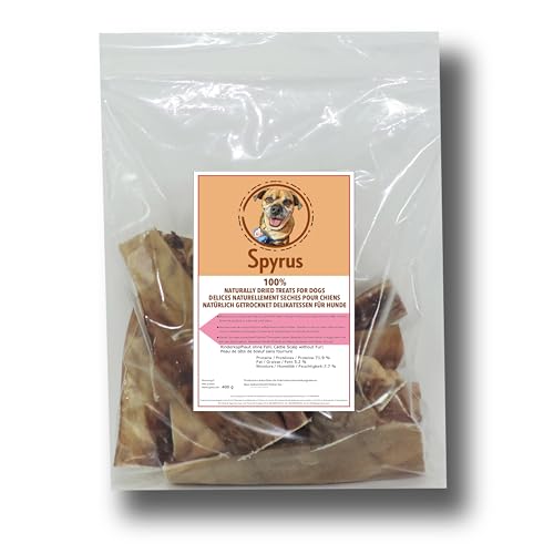 Spyrus Rinderkopfhaut ohne Fell Hunde Snack,hundeleckerli Kalbkopfhaut, Kaustangen, Kaurollen,ohne Konservierungsstoffe Ideal Snack für zwischendurch und Trainingshappen(400g) von Spyrus