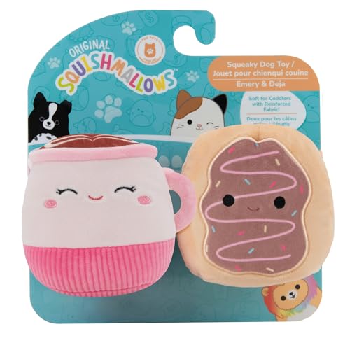 Squishmallows Original 8,9 cm 2er-Pack Emery Latte und Deja Donut Hundespielzeug – kleines ultraweiches offizielles Plüsch-Haustierspielzeug von Squishmallows