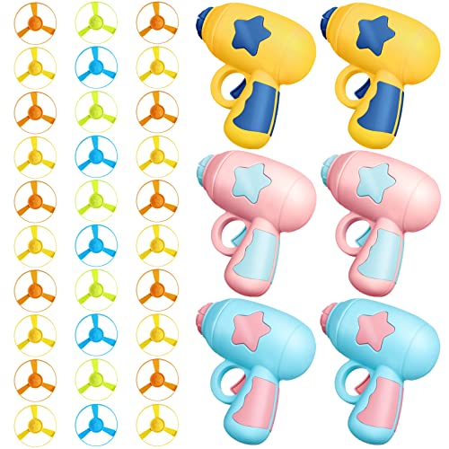Sratte 36-teiliges Katzen-Apportierspielzeug mit bunten fliegenden Propellern, interaktives Spielzeug, fliegende Katzenspielzeug für Kätzchen, drinnen und draußen, Jagd, 6 Launcher und 30 Propeller von Sratte