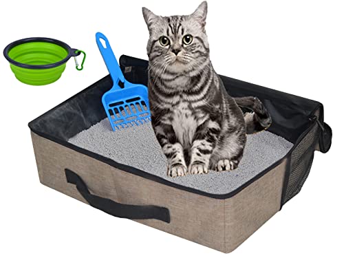 Reise-Katzentoilette für Katzen, Tragbare Katzentoilette für Outdoor Fit Mittlere Katzen und Kätzchen, Auslaufsichere Reise-Katzentoilette für Katzen im Auto (Khaki) von Srekky