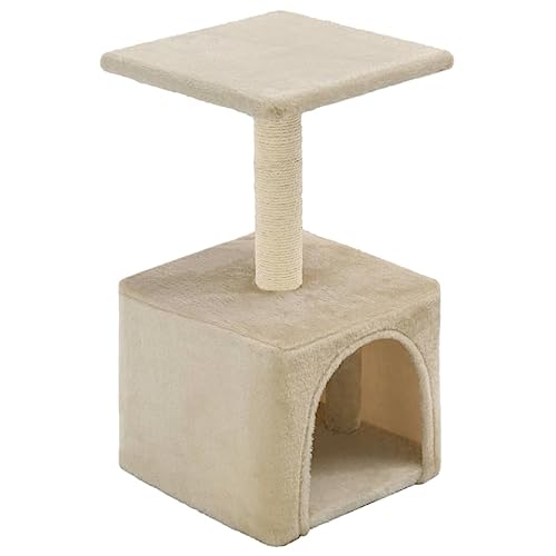 Srifurny Kratzbaum Sisal 55 cm Beige Multifunktional Katzenkratzbaum Platz für Katzen zum Strecken Bewegen Kratzen Qualitativ Hochwertigen Mehrstöckige Katzen-Spielplatz von Srifurny