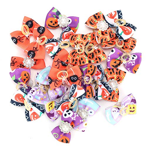 Srliya 25-teiliges Haustier-Weihnachts-Halloween-Dekorationszubehör Katzen und Hunde, Haustier-Kopfschmuck mit Fruchtmuster, Gummiband-Design von Srliya