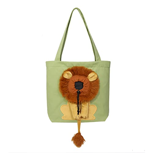 Srliya Löwenförmige Haustier-Schultertasche aus Segeltuch Kleine Katzen und Hunde, Outdoor-Tragetasche, Reisehandtasche, Tragetuch (Hellgrün) von Srliya