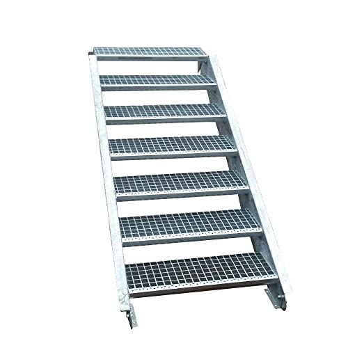 7 Stufen Stahltreppe Breite 90cm Geschosshöhe 100-140cm / Robuste Außentreppe/Wangentreppe/Stabile Industrietreppe für den Außenbereich/Inklusive Zubehör von Srm-Design