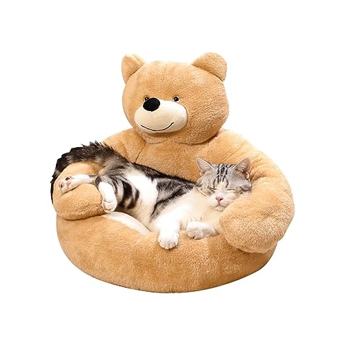 Niedliches Kuschelbär-Hundebett, weiches Plüsch-Haustierbett für Katze und Hund, wärmend, bequem, beruhigend, Bärenumarmung, Hundehütte für mittelgroße und kleine Hunde, Welpen, Kätzchen (groß, Khaki) von Srutirbo