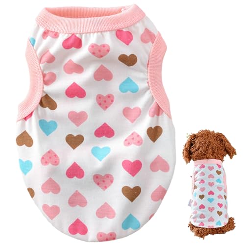 Kleine Hundekleidung, Baumwolle süßes Hundehemd mit Herzmuster Frühlings Sommer Weiches atmungsaktives Haustier Outfit für Chihuahua Shih Tzu Yorkshire Welpen Katzen von Ssguopte