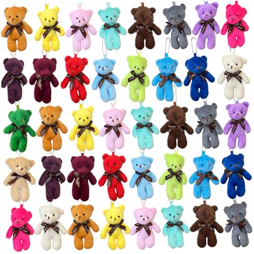 Ssguopte Mini Teddy Bears, 48pcs 4, 7x2, 8 Zoll Plüsch Kleiner Teddybär, farbenfrohe Mini -Stofftiere für DIY -Schlüsselbeutel Beutel Birthday Graduation Party Geschenk von Ssguopte