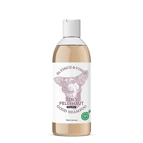 St. Vince & Vince 2 in 1 Fell + Haut Shampoo für Hunde - 250ml I 2 in 1 Good Shampoo mit Zink-PCA I ohne Alkohol und Silikon I Flasche aus 100% recyceltem Plastik von St. Vince & Vince