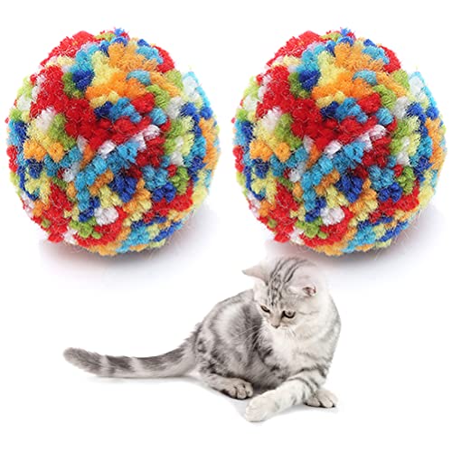 Stakee Cat Toys Ball 2pcs Katzenkratzen Spielzeug Bunte Plüschkitty Catnip Toys Tiere Interaktiver Ball Für Katzenhund von Stakee