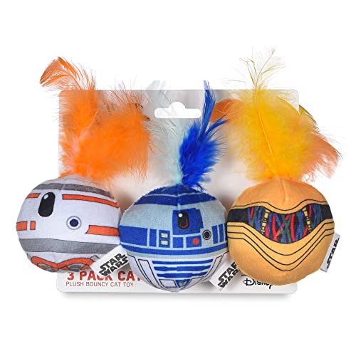 Star Wars for Pets Katzenspielzeug 3 Pack Feder Jingle Balls mit Katzenminze:C3PO, BB8, R2-D2 | Lustiges Katzenminze-Spielzeug Jingle Ball Federspielzeug für Katzen | Katzenbälle mit Glocken | von Star Wars