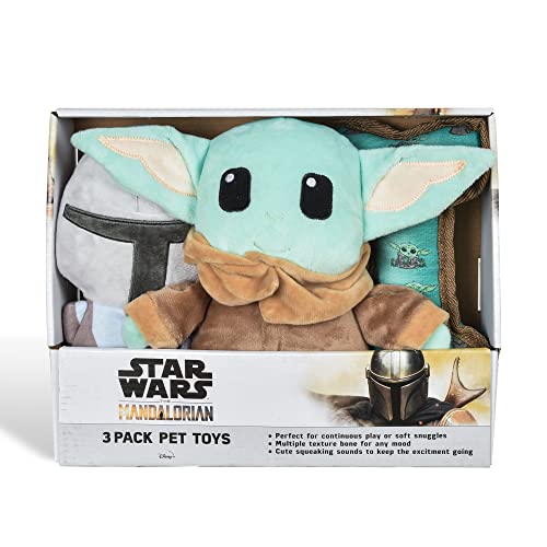 Star Wars for Pets The Mandalorian 3-teiliges Geschenkset für Hunde, enthält 22,9 cm Mandalorian-Plüsch, 22,9 cm Grogu-Plüsch und Oxford-Knochenform-Spielzeug mit Grogu-Druck, quietschendes von Star Wars