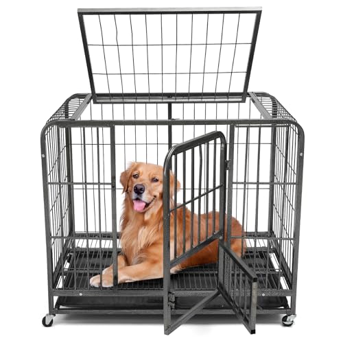 Starbover Hundekäfig für Zuhause, Hundegitterbox Doppeltür für Große & Mittelgroße Hunde Indoor, Hundekäfig Wohnung mit abnehmbarem Tablett und 2 abschließbaren Rädern 79x54x73cm von Starbover