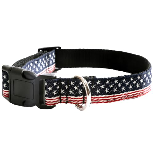 Hundehalsband mit patriotischer amerikanischer Flagge, verstellbar, strapazierfähig und langlebig, kein Ersticken, breites Design für große, mittelgroße und kleine Hunde, Stars and Stripes von Starmay