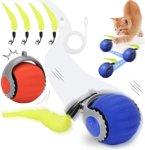 Starnearby 2PCS 2025 Neu Speedy Tail 3.0 Interaktives Katzenspielzeug Ball Elektrisch Interaktiver Spielball für Katzen Katzenspielzeug Selbstbeschäftigung Katzenball mit 4 Ersatzschwanz (Blau+Orange) von Starnearby