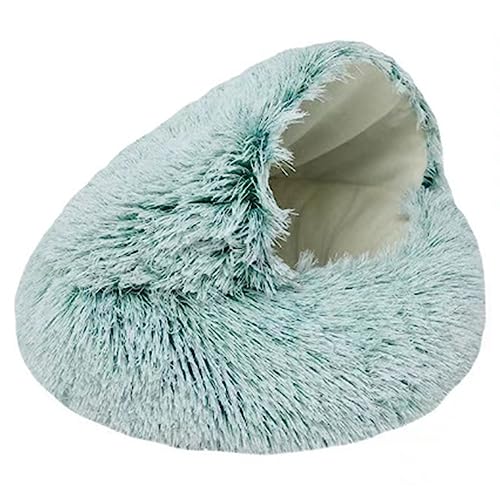 Starnearby Flauschiges Katzenbett Rund, Waschbar Warmer Plüsch Kuschelhöhle Katze, Höhle mit Kapuze, Katzen Schlafplatz, Haustierbett für kleine/mittelgroße Hunde und Katzen, Grün 35cm von Starnearby