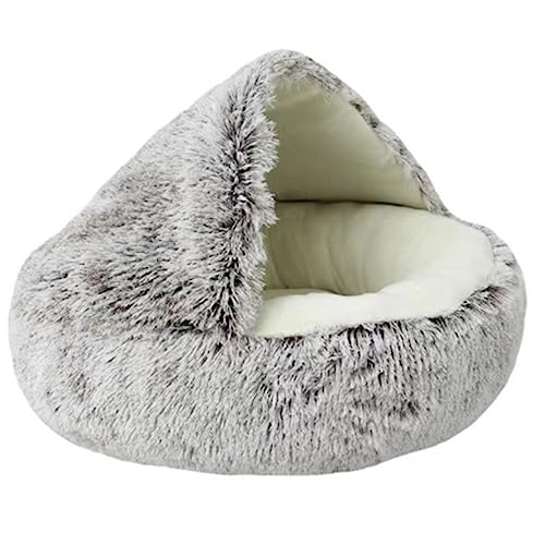 Starnearby Flauschiges Katzenbett Rund, Waschbar Warmer Plüsch Kuschelhöhle Katze, Höhle mit Kapuze, Katzen Schlafplatz, Haustierbett für kleine/mittelgroße Hunde und Katzen, braun 35cm von Starnearby