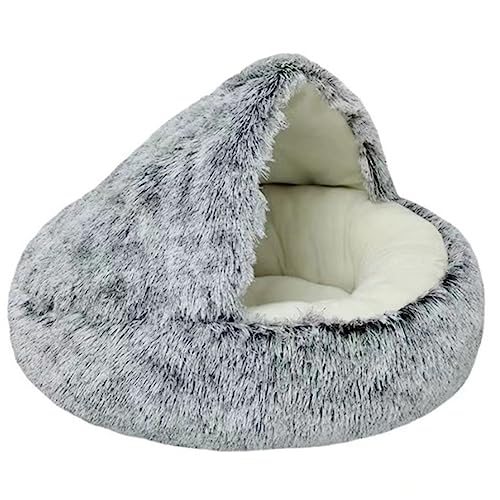 Starnearby Flauschiges Katzenbett Rund, Waschbar Warmer Plüsch Kuschelhöhle Katze, Höhle mit Kapuze, Katzen Schlafplatz, Haustierbett für kleine/mittelgroße Hunde und Katzen, grau 35cm von Starnearby