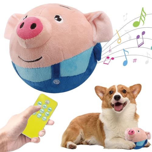 Starnearby Hundespielzeug Ball, USB Wiederaufladbar Hundeball Unzerstörbar, Bewegendes Interaktives Hundespielzeug mit Musik, Sprechendes Selbstrollender Hund Ball (Blaues Schwein mit Fernbedienung) von Starnearby