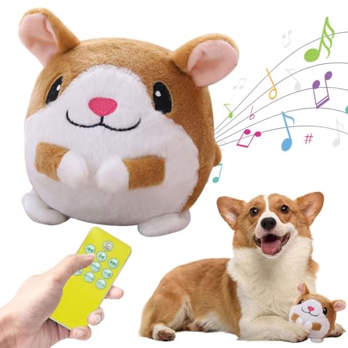 Starnearby Hundespielzeug Ball, USB Wiederaufladbar Hundeball Unzerstörbar, Bewegendes Interaktives Hundespielzeug mit Musik, Sprechendes Selbstrollender Hund Ball (Hamster mit Fernbedienung) von Starnearby