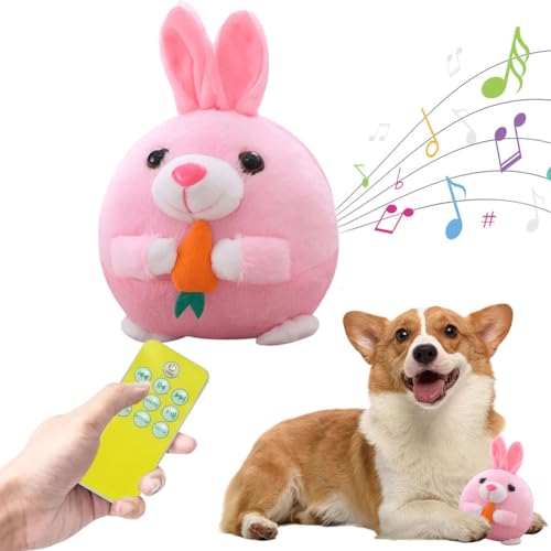 Starnearby Hundespielzeug Ball, USB Wiederaufladbar Hundeball Unzerstörbar, Bewegendes Interaktives Hundespielzeug mit Musik, Sprechendes Selbstrollender Hund Ball (Rosa Hase mit Fernbedienung) von Starnearby